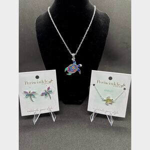 Periwinkle by Barlow jewelry SET -‎ Necklace, Earrings, Anklet - Silver NWT